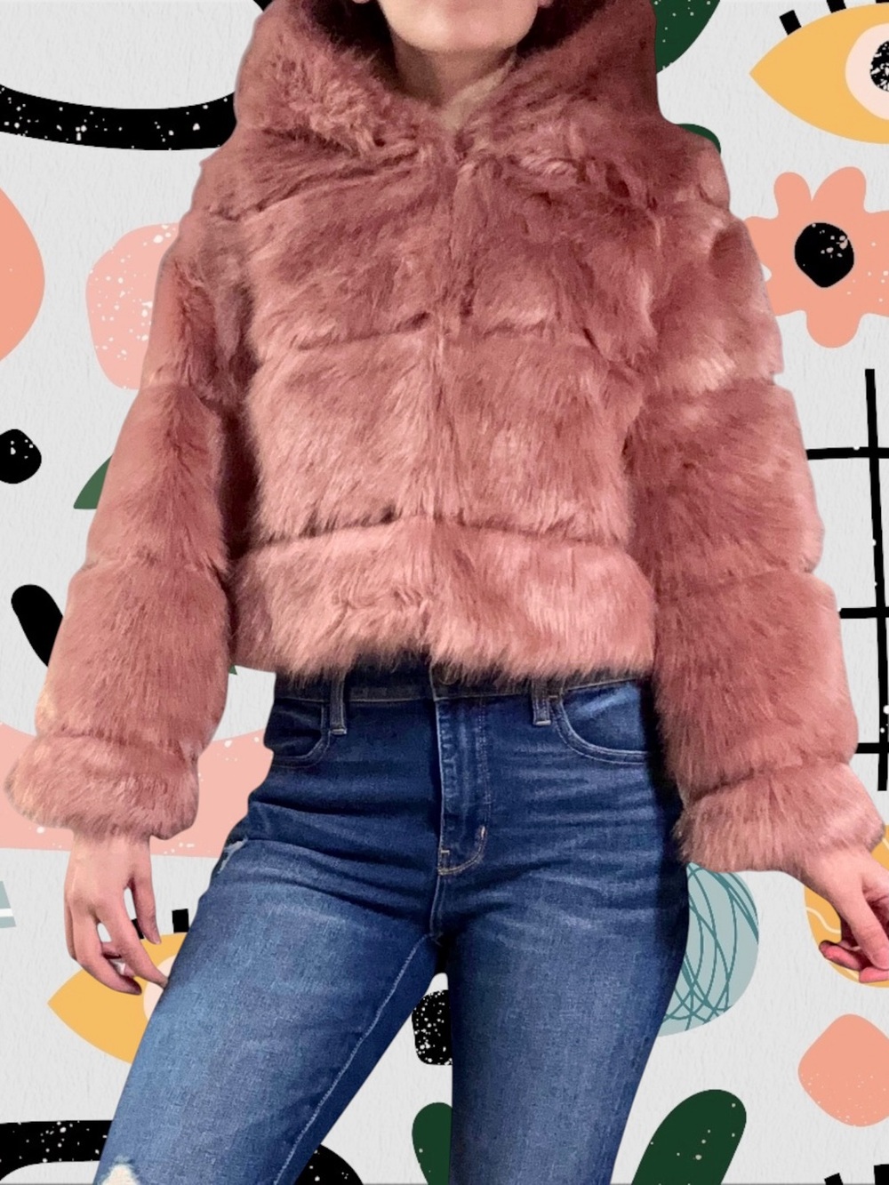 Asos | Mauve Pink Boxy Faux Fur Cropped Jacket with Hood